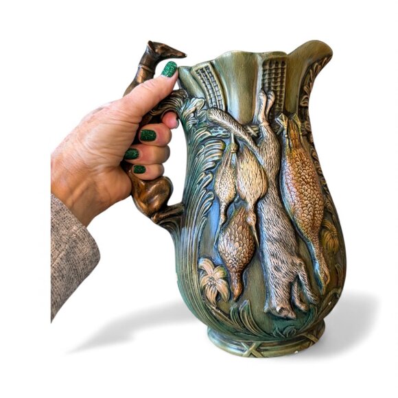 1960s Signed Bennington Rockingham Hunt Scene Pitcher - Picture 12 of 17